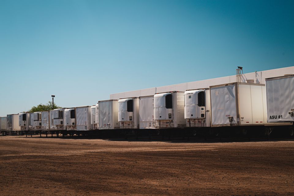 Refrigerated trailers at a freight yard